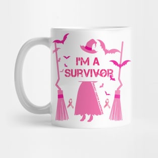 Womens I'm A Survivor Witch Halloween Breast Cancer Awareness Mug